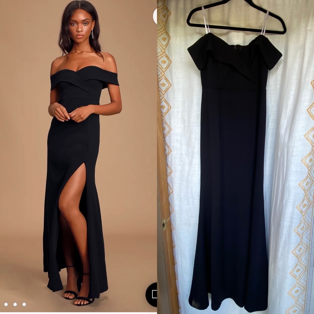 Lulu’s Black Off the Shoulder Maxi Dress